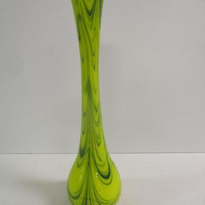 Hand Blown Blue & Green Swirl Vase Approx 16" Tall #6
