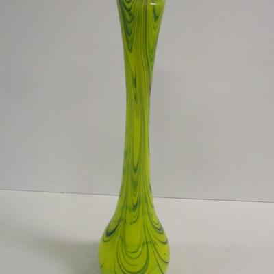 Hand Blown Blue & Green Swirl Vase Approx 16" Tall #6