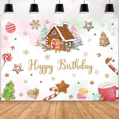Christmas Gingerbread House Birthday Backdrop Winter Happy Birthday Photography Background Snowflake Candyland Merry Xmas Birthday Party...