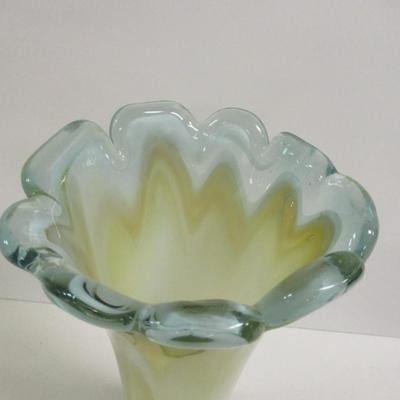 Hand Blown Glass Vase Marble Swirl Flower Petal Blue White Marbleized Vase Approx 11" Tall #9