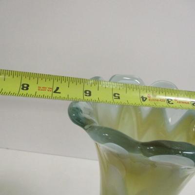 Hand Blown Glass Vase Marble Swirl Flower Petal Blue White Marbleized Vase Approx 11" Tall #9