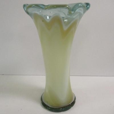 Hand Blown Glass Vase Marble Swirl Flower Petal Blue White Marbleized Vase Approx 11" Tall #9