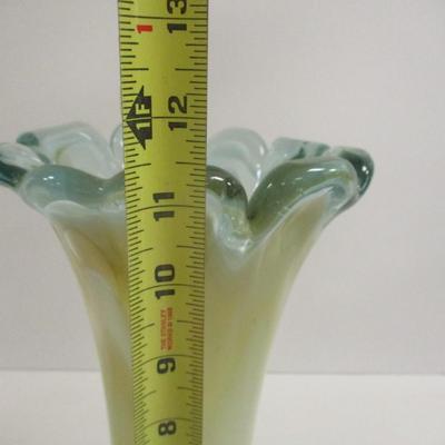 Hand Blown Glass Vase Marble Swirl Flower Petal Blue White Marbleized Vase Approx 11" Tall #9