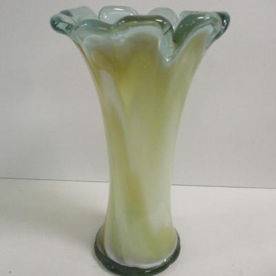 Hand Blown Glass Vase Marble Swirl Flower Petal Blue White Marbleized Vase Approx 11" Tall #9