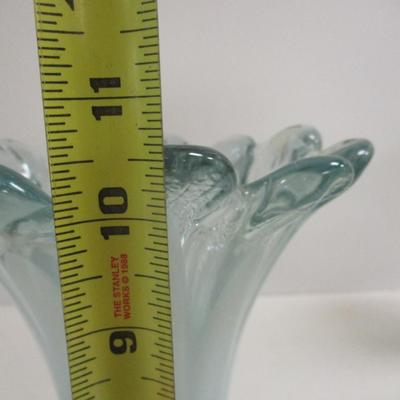 Hand Blown Glass Vase Blue Clear Swirl Flower Petal Approx 10 1/2" Tall #9