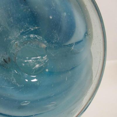 Hand Blown Glass Vase Blue Clear Swirl Flower Petal Approx 10 1/2" Tall #9