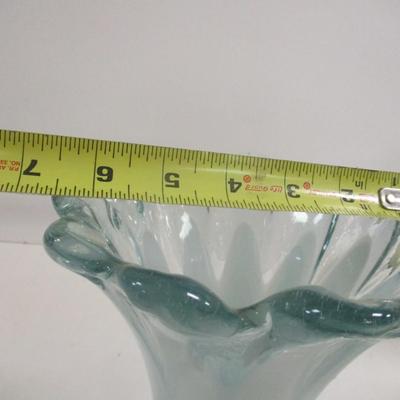 Hand Blown Glass Vase Blue Clear Swirl Flower Petal Approx 10 1/2" Tall #9