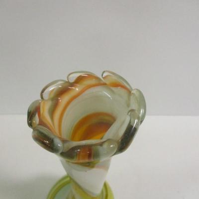 Hand Blown Glass Multi-Colored Marbled Swung Glass Vase Approx 12" Tall #11