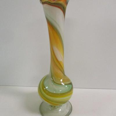 Hand Blown Glass Multi-Colored Marbled Swung Glass Vase Approx 12" Tall #11