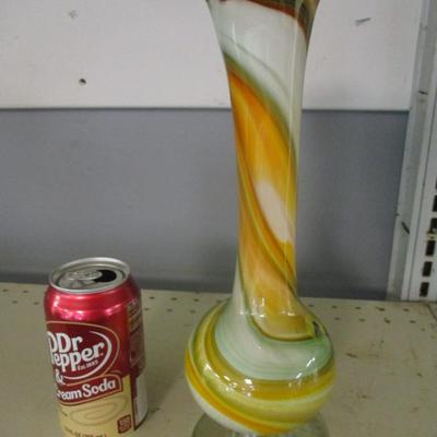 Hand Blown Glass Multi-Colored Marbled Swung Glass Vase Approx 12" Tall #11
