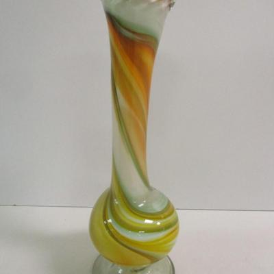 Hand Blown Glass Multi-Colored Marbled Swung Glass Vase Approx 12" Tall #11