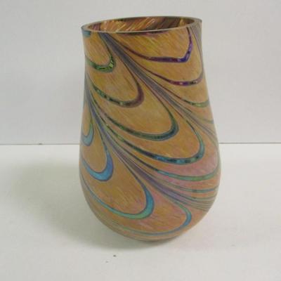 Iridescent Swirl Art Glass Vase #7 1/4" Tall #14