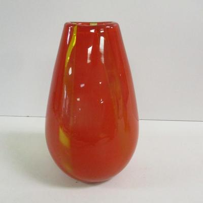 Multi-Colored Orange Yellow Glass Vase Approx 8 3/4" Tall #15