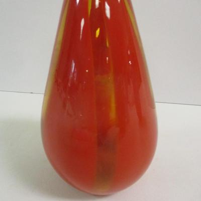 Multi-Colored Orange Yellow Glass Vase Approx 8 3/4" Tall #15