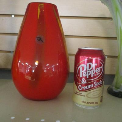 Multi-Colored Orange Yellow Glass Vase Approx 8 3/4" Tall #15