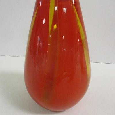 Multi-Colored Orange Yellow Glass Vase Approx 8 3/4" Tall #15