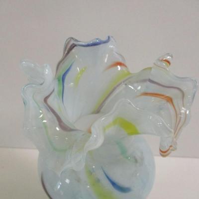 Hand Blown Multi-Colored Murano Ruffled Vase #17