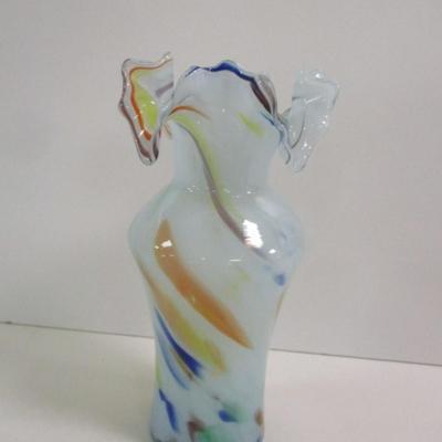 Hand Blown Multi-Colored Murano Ruffled Vase #17