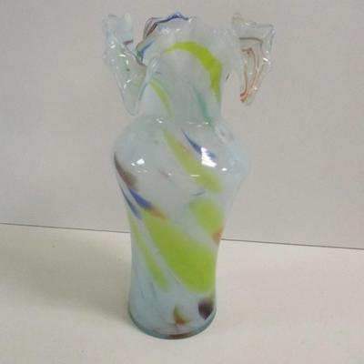 Hand Blown Multi-Colored Murano Ruffled Vase #17