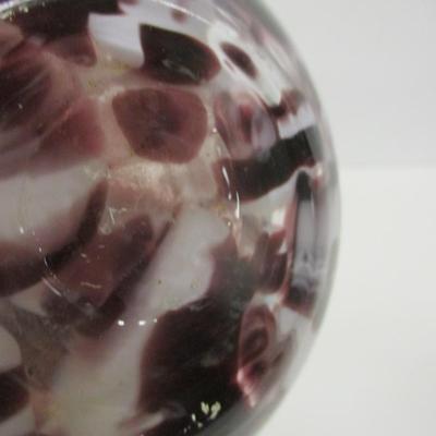 Hand Blown Murano Glass Amethyst Spotted Vase With Handle & Ruffled Top Approx 9" Tall #18