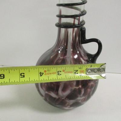 Hand Blown Murano Glass Amethyst Spotted Vase With Handle & Ruffled Top Approx 9" Tall #18
