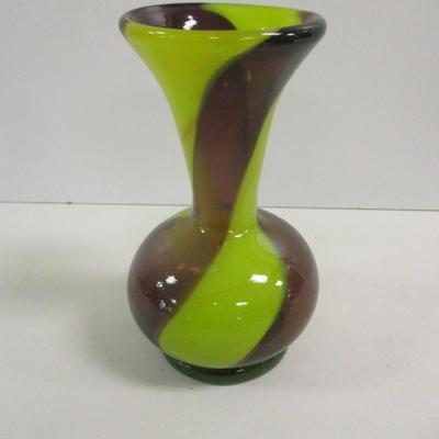 Hand Blown Carlo Morett Marbled Yellow & Brown Murano Vase Approx 7 1/4" Tall #22
