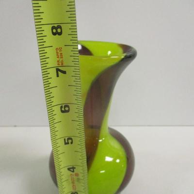 Hand Blown Carlo Morett Marbled Yellow & Brown Murano Vase Approx 7 1/4" Tall #22