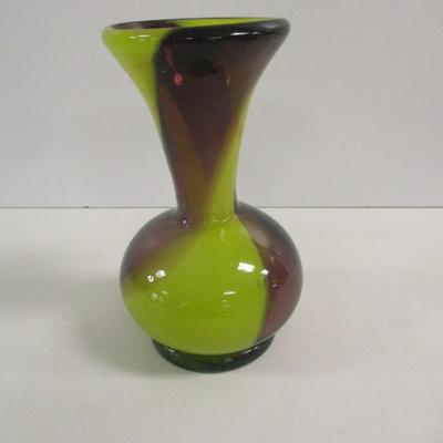 Hand Blown Carlo Morett Marbled Yellow & Brown Murano Vase Approx 7 1/4" Tall #22