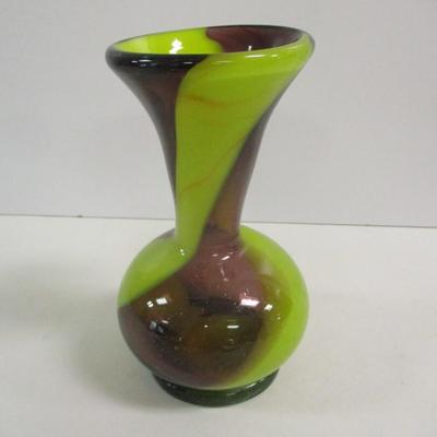 Hand Blown Carlo Morett Marbled Yellow & Brown Murano Vase Approx 7 1/4" Tall #22