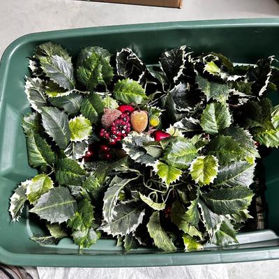 Tub of Christmas artificial foliage & lights