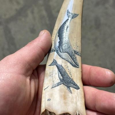 E9-Whale Image on Whale Bone (Scrimshaw)