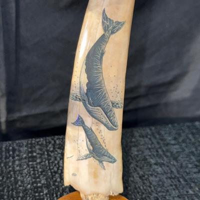 E9-Whale Image on Whale Bone (Scrimshaw)