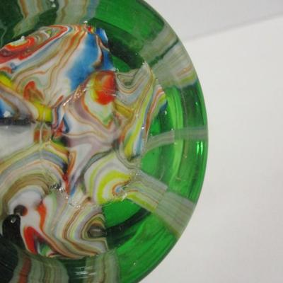 Hand Blown Emerald Green Art Glass Swirl Ruffle 6" Vase #24