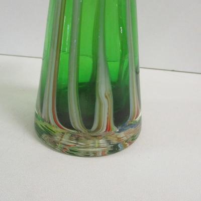 Hand Blown Emerald Green Art Glass Swirl Ruffle 6" Vase #24