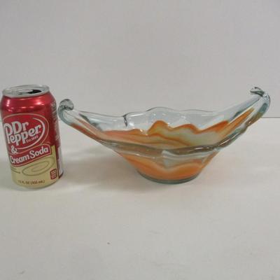 Hand Blown Orange & Clear Sooner Stretch Glass Vase #30