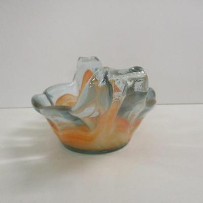 Hand Blown Orange & Clear Sooner Stretch Glass Vase #30