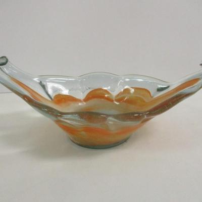 Hand Blown Orange & Clear Sooner Stretch Glass Vase #30