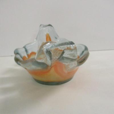 Hand Blown Orange & Clear Sooner Stretch Glass Vase #30