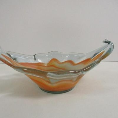 Hand Blown Orange & Clear Sooner Stretch Glass Vase #30