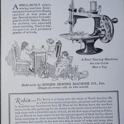 CHILDS ANTIQUE SINGER BRIGHTON TOY SEWING MACHINE #20 W/ SINGER BIRD CARDS.