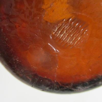 Hand Blown Amber Crackle Small Glass Pitcher Vase With Applied Handle Approx 6" Tall #32