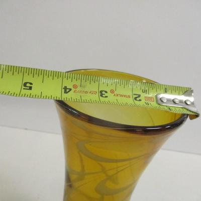 Amber Glass Swirled Footed Vase Hand Blown Approx 9" Tall #37