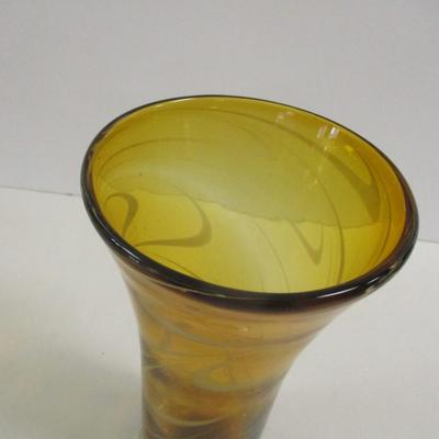 Amber Glass Swirled Footed Vase Hand Blown Approx 9" Tall #37