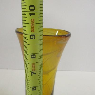 Amber Glass Swirled Footed Vase Hand Blown Approx 9" Tall #37