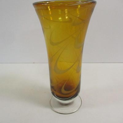 Amber Glass Swirled Footed Vase Hand Blown Approx 9" Tall #37