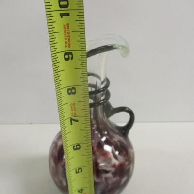 Hand Blown Murano Venetian Amethyst Spotted Vase With Handle & Ruffled Top Approx 9" Tall #38