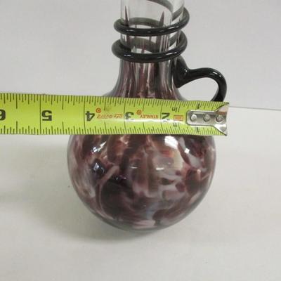 Hand Blown Murano Venetian Amethyst Spotted Vase With Handle & Ruffled Top Approx 9" Tall #38