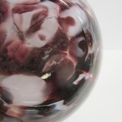 Hand Blown Murano Venetian Amethyst Spotted Vase With Handle & Ruffled Top Approx 9" Tall #38