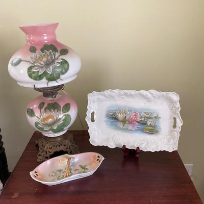 UD745 Antique Porcelain Handpainted Lamp and China