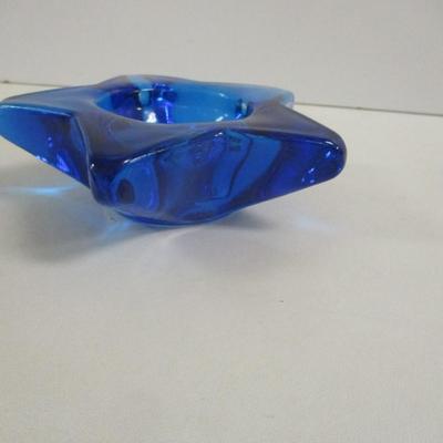 Star Face Cobalt Blue Glass Candle Holder #41